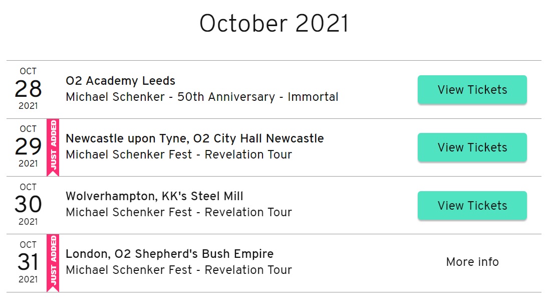 Tickets, Michael Schenker's 50th Anniversary Tour